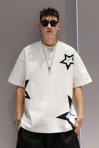 T-shirts five-pointed star simple oversize unisex couple tee