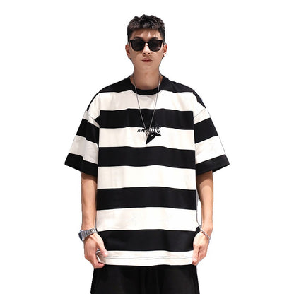 Classic striped men t-shirt simple oversize unisex short-sleeved summer T-shirt