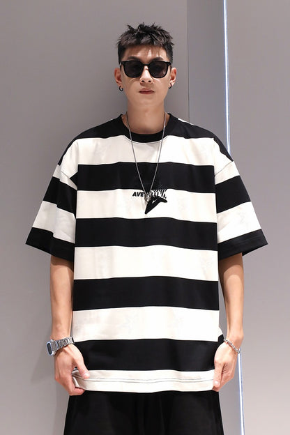 Classic striped men t-shirt simple oversize unisex short-sleeved summer T-shirt