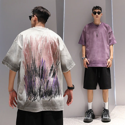 Back Artful gradient graffiti half-sleeved T-shirt men's oversize unisex t-shirt