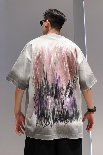 Back Artful gradient graffiti half-sleeved T-shirt men's oversize unisex t-shirt