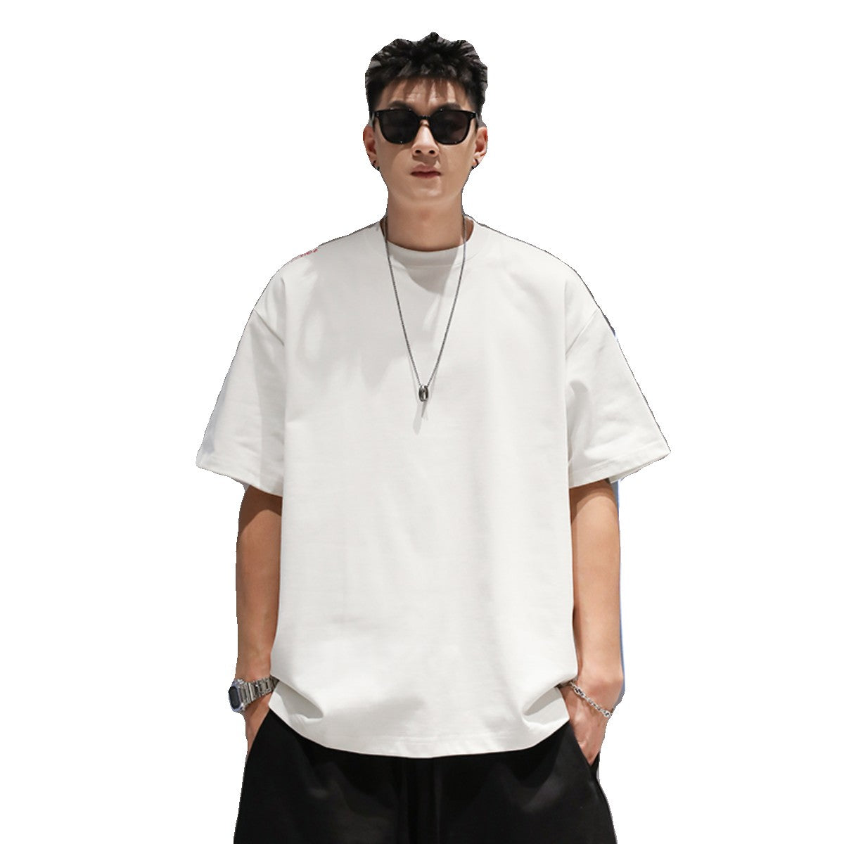 White round neck t-shirt short-sleeved men's breathable