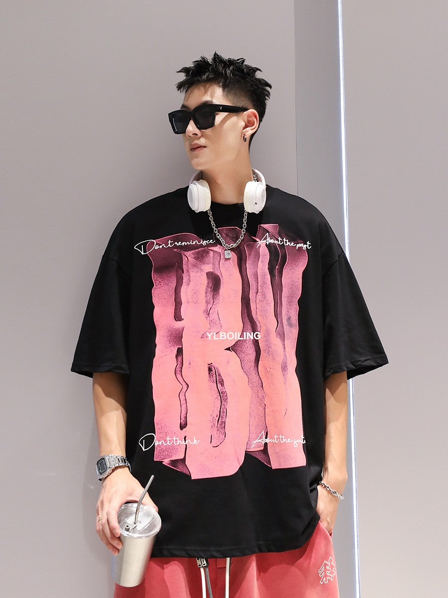 3D visual printing t-shirt large letters unisex casual hip-hop versatile t-shirt