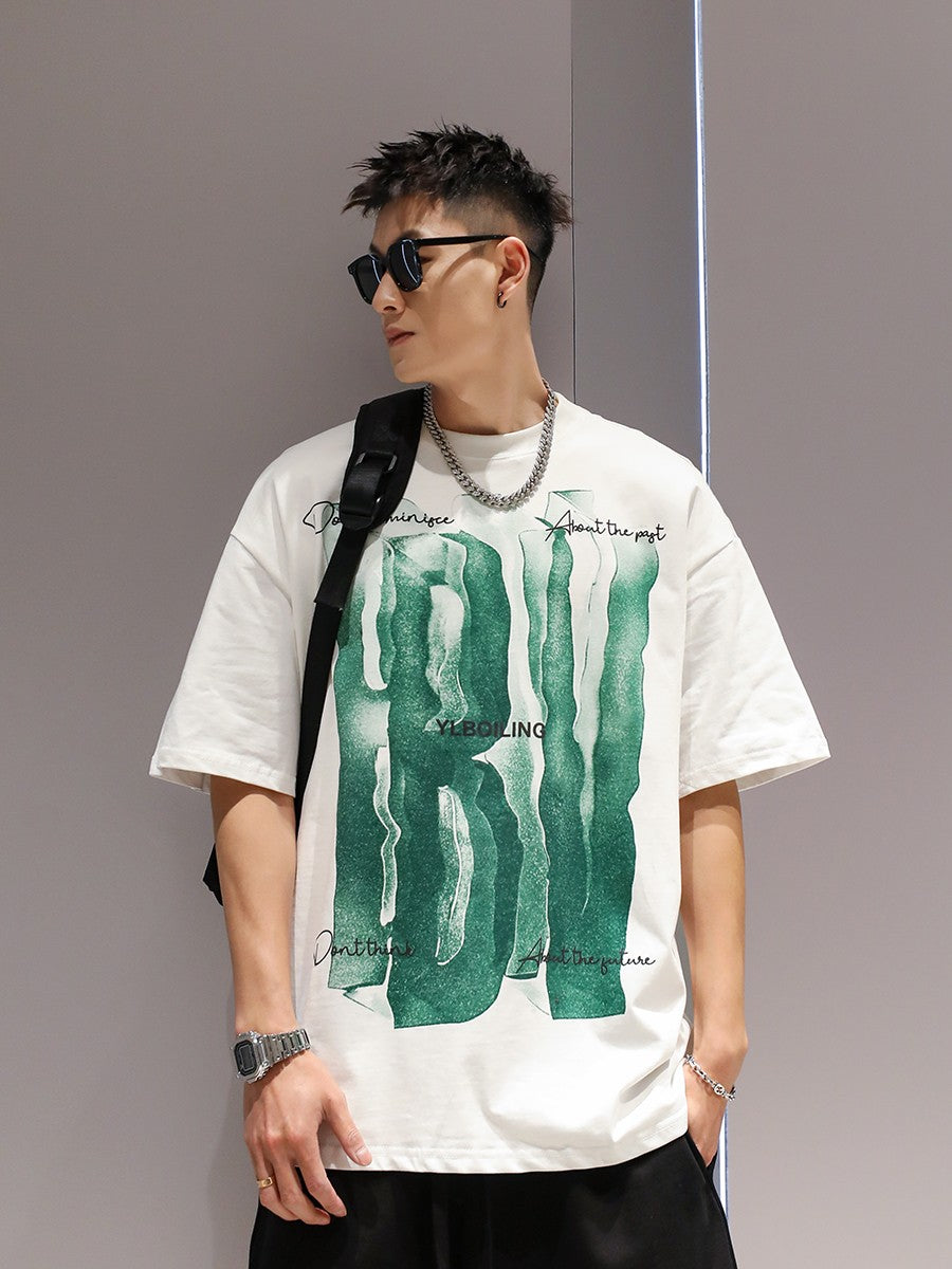 3D visual printing t-shirt large letters unisex casual hip-hop versatile t-shirt