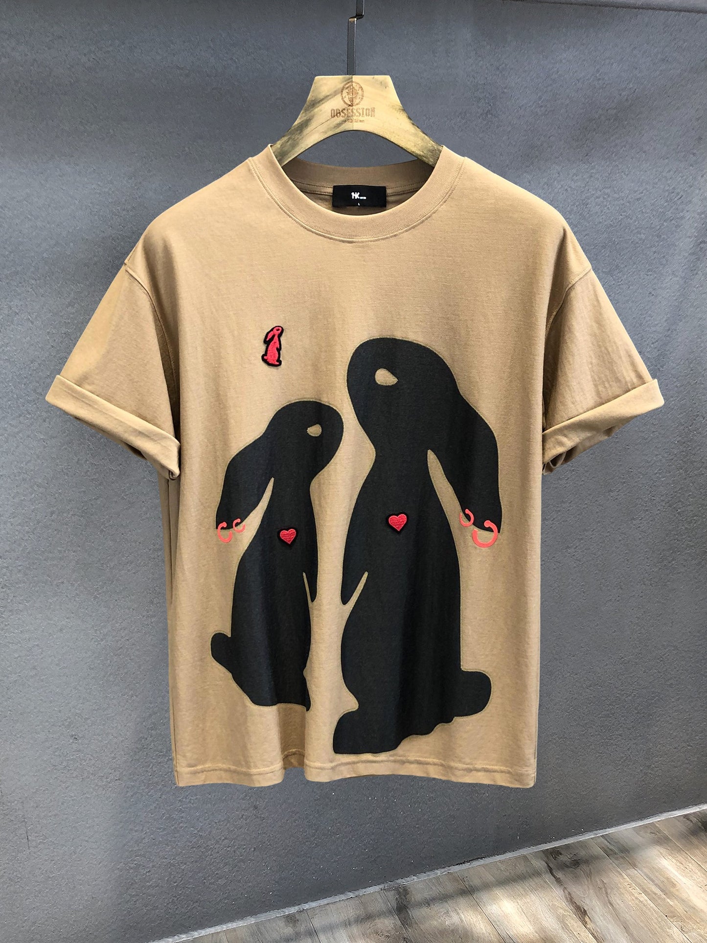 T-shirt men's couple wear rabbit graphic print retro t-shirt half-sleeved summer wear