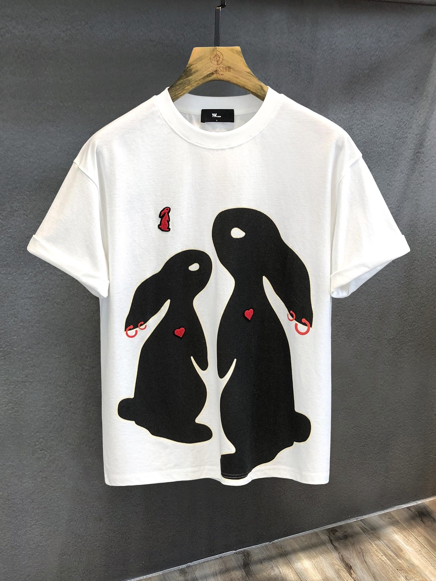 T-shirt men's couple wear rabbit graphic print retro t-shirt half-sleeved summer wear