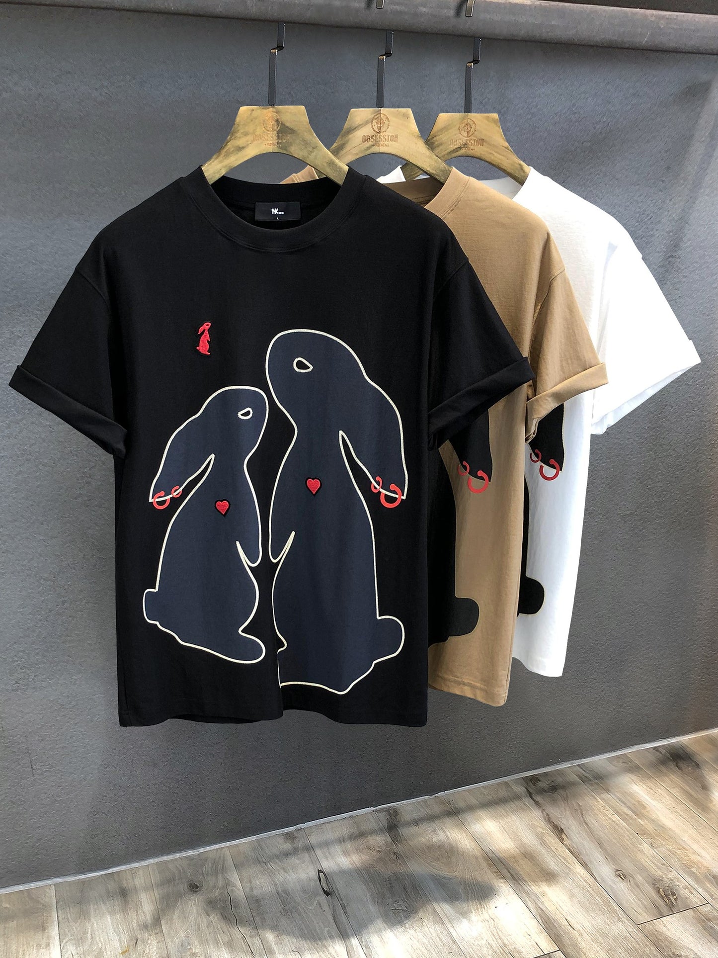 T-shirt men's couple wear rabbit graphic print retro t-shirt half-sleeved summer wear