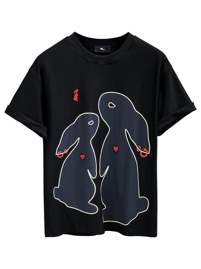 T-shirt men's couple wear rabbit graphic print retro t-shirt half-sleeved summer wear