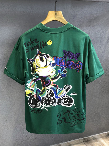 High-end oversize brand cartoon graffiti heavy short-sleeved T-shirt