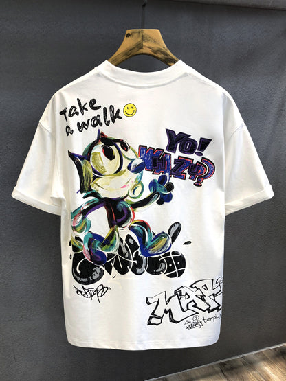 High-end oversize brand cartoon graffiti heavy short-sleeved T-shirt