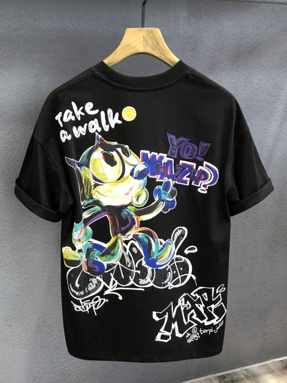 High-end oversize brand cartoon graffiti heavy short-sleeved T-shirt