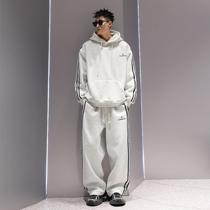 Three stripe embroidery unisex sports suit men's winter fashion hooded long pants set