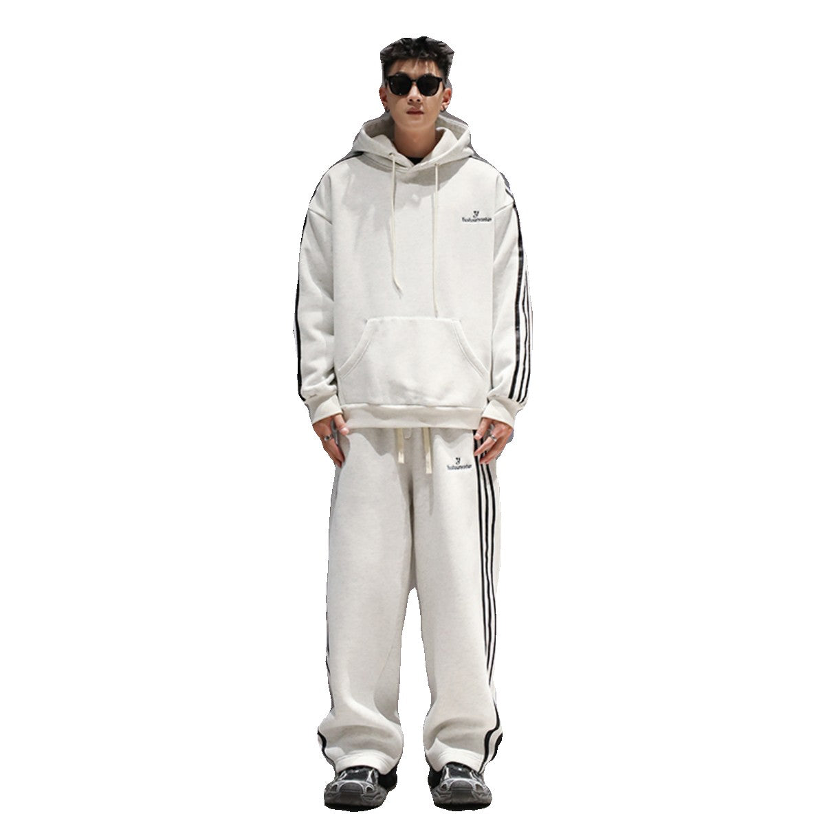 Three stripe embroidery unisex sports suit men's winter fashion hooded long pants set