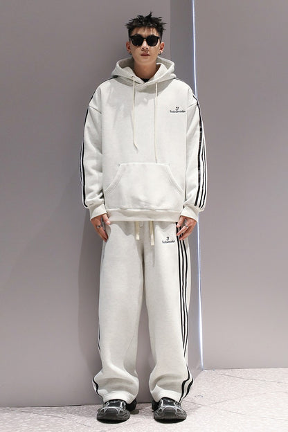 Three stripe embroidery unisex sports suit men's winter fashion hooded long pants set