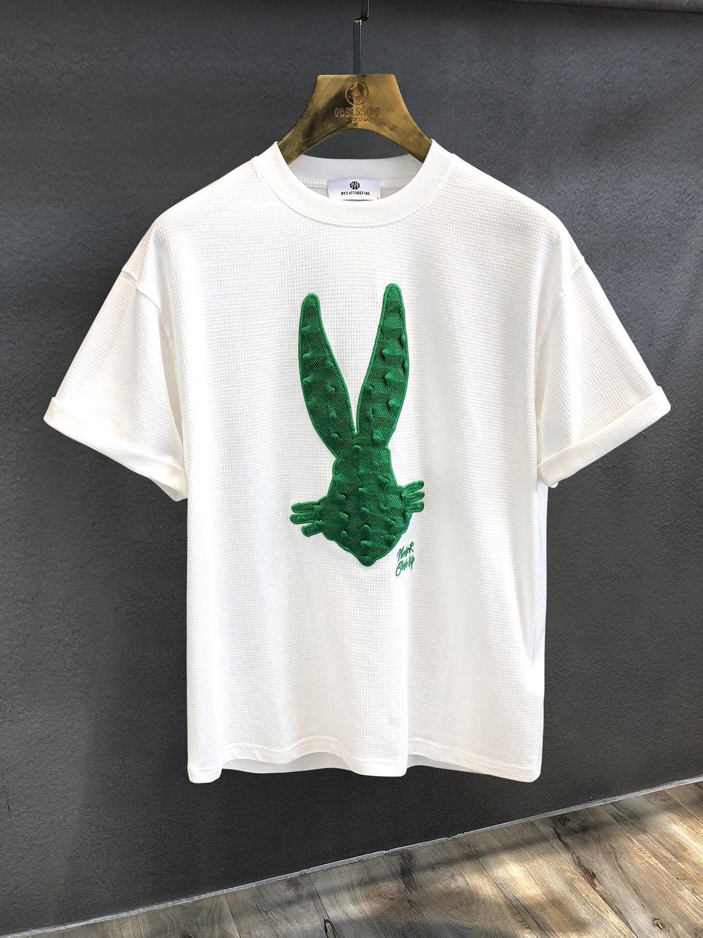 3D T-shirt long-eared rabbit embroidery T-shirt for men