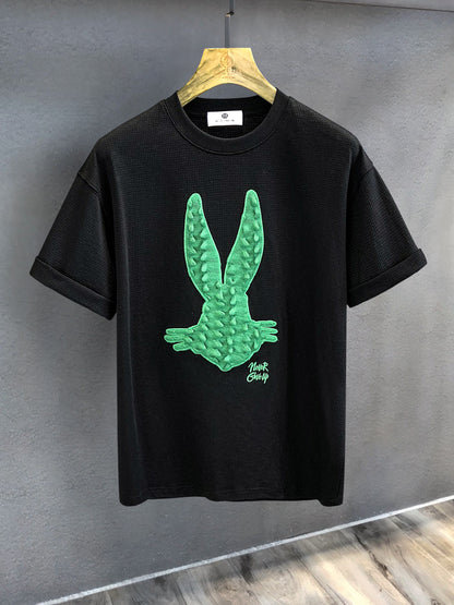 3D T-shirt long-eared rabbit embroidery T-shirt for men