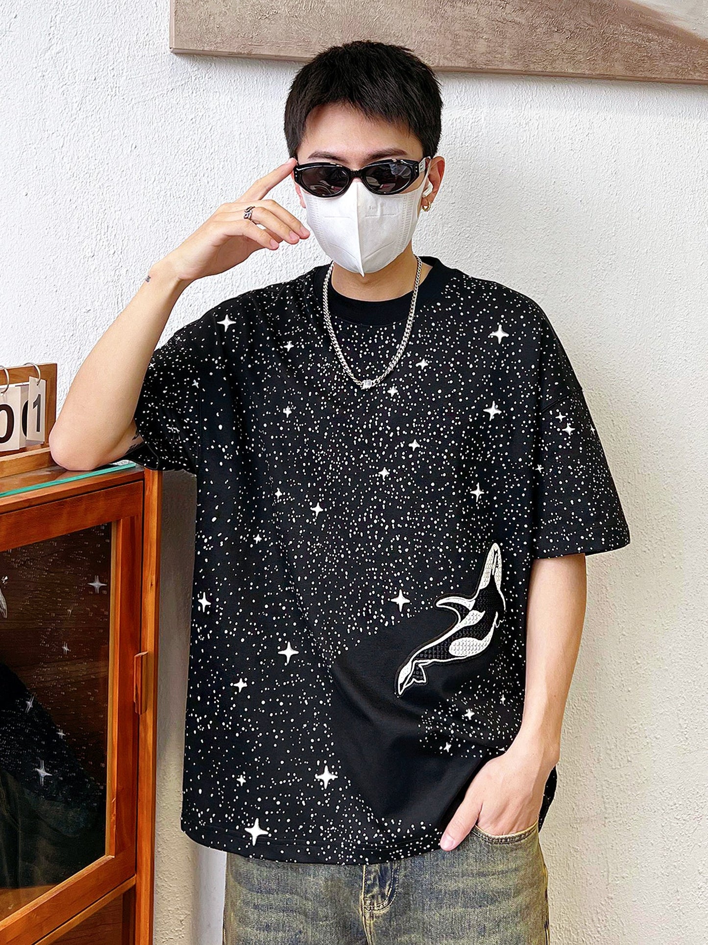 Men's heavy T-shirt unisex summer loose half-sleeved T-shirt