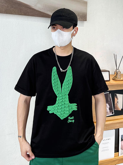 3D T-shirt long-eared rabbit embroidery T-shirt for men