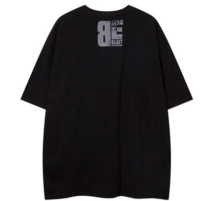 Large letter print oversize pure cotton T-shirt