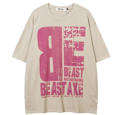 Large letter print oversize pure cotton T-shirt