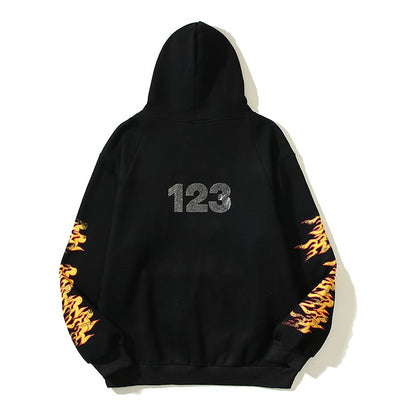 Flame Arm Hoodies High Street Casual Unisex Couple Hoodie