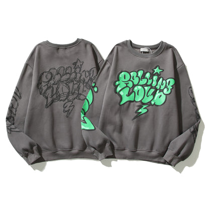 Sweatshirt foam letter graffiti print round neck street wear