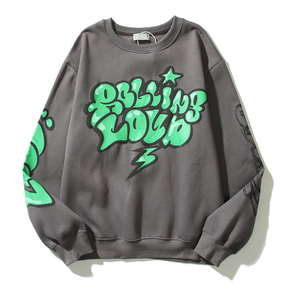 Sweatshirt foam letter graffiti print round neck street wear