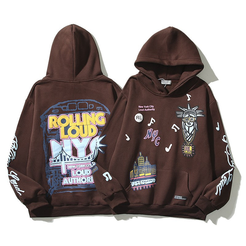 Hand-painted graphic hoodies oversize unisex embroidery