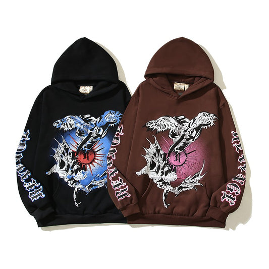 Unisex eagle hoodies high street trendy letter print hooded sweatshirt oversize loose couple wear