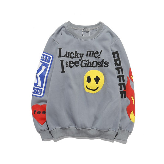 Sweatshirt  Hip Hop Smiley Face Round Neck for Men and Women Couples Wear