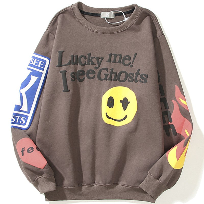 Sweatshirt  Hip Hop Smiley Face Round Neck for Men and Women Couples Wear