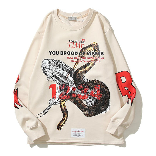 Sketch Viper Letter Print Long Sleeve Round Neck Sweatshirt for Men and Women