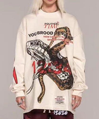 Sketch Viper Letter Print Long Sleeve Round Neck Sweatshirt for Men and Women