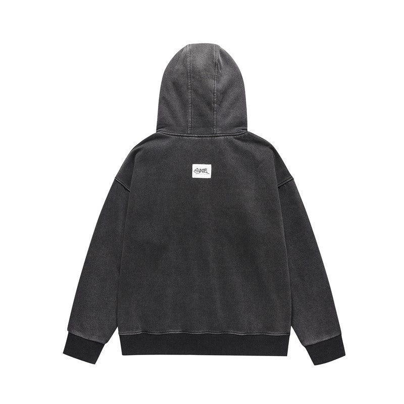 Hoodies off-shoulder unisex loose-fitting washed distressed zipper hoodie