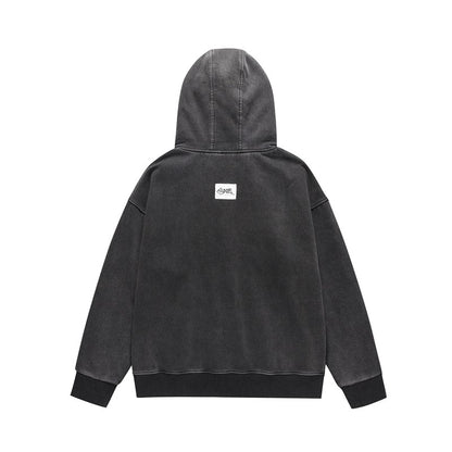 Hoodies off-shoulder unisex loose-fitting washed distressed zipper hoodie