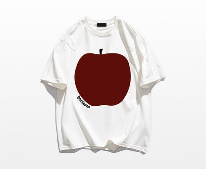 Loose fit t-shirts creative apple printed cotton short-sleeved unisex t-shirt