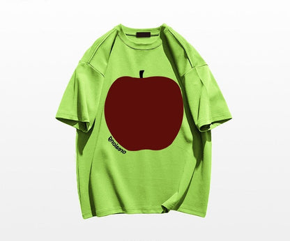 Loose fit t-shirts creative apple printed cotton short-sleeved unisex t-shirt