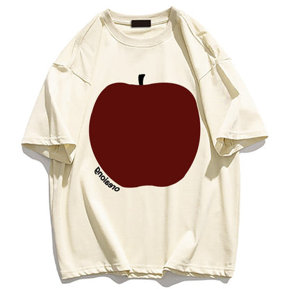 Loose fit t-shirts creative apple printed cotton short-sleeved unisex t-shirt