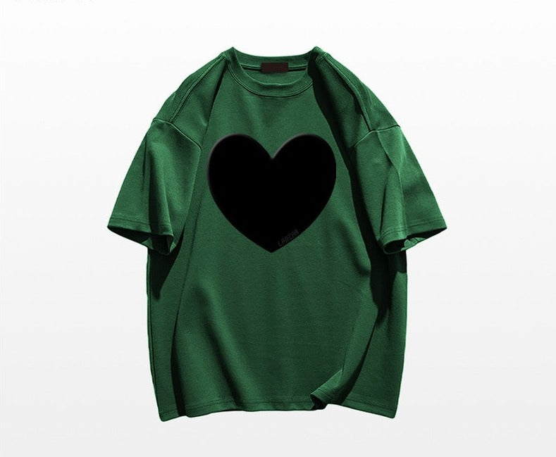 Heart t-shirt oversize unisex summer couple cotton top