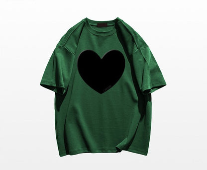 Heart t-shirt oversize unisex summer couple cotton top