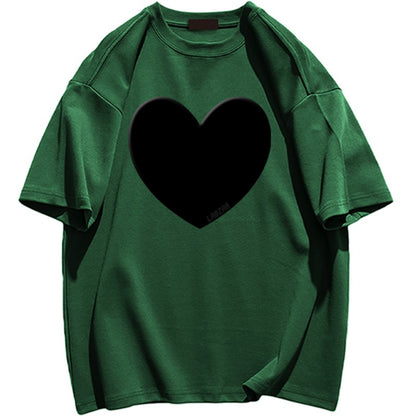 Heart t-shirt oversize unisex summer couple cotton top