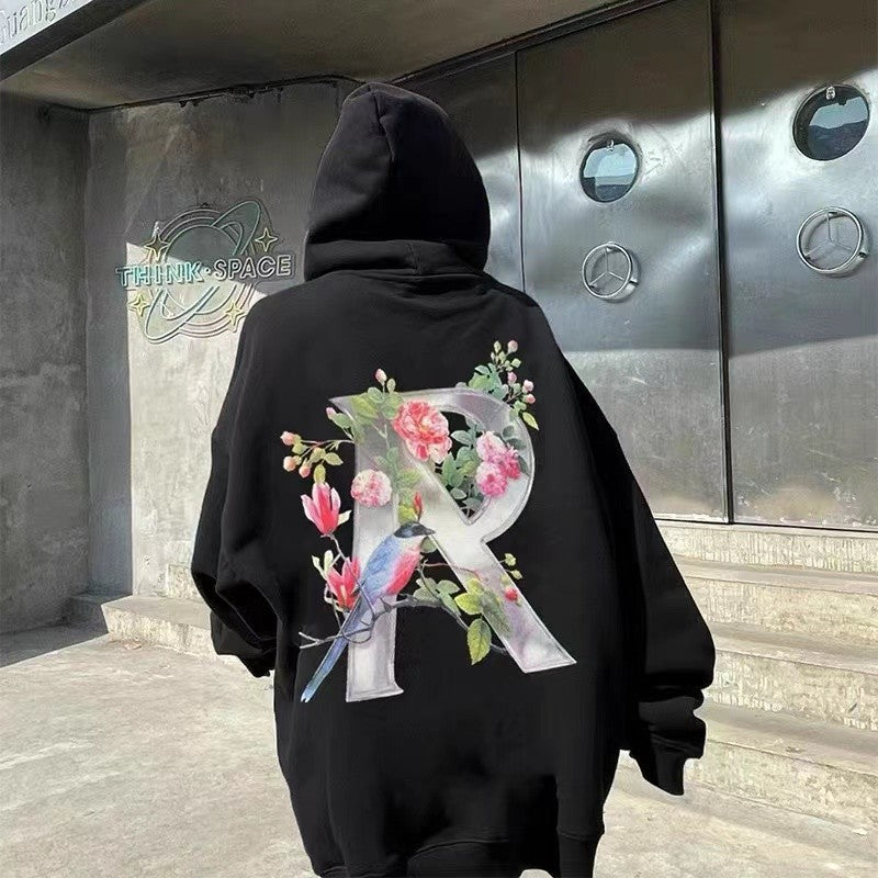 Floral pullover oversize unisex couple wear hiphop style