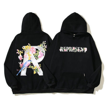 Floral pullover oversize unisex couple wear hiphop style