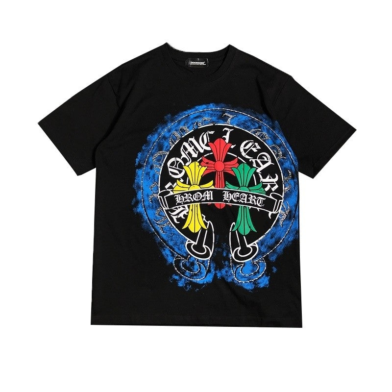 Wheels T-shirts colorful cross hot diamond exaggerated unisex tee