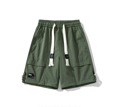 Elastic waist drawstring shorts for men outdoor workwear straight-leg loose pants