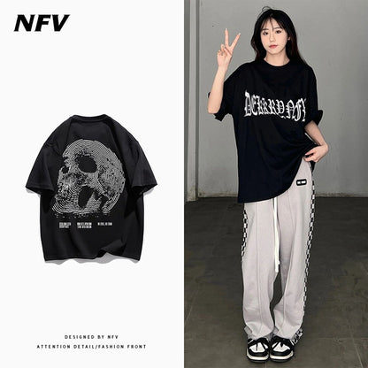 Oversize t-shirt vintage street hip-hop skull print cotton T-shirt