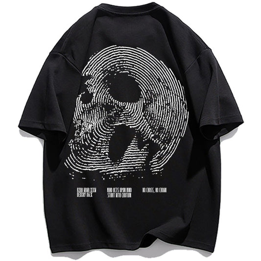 Oversize t-shirt vintage street hip-hop skull print cotton T-shirt