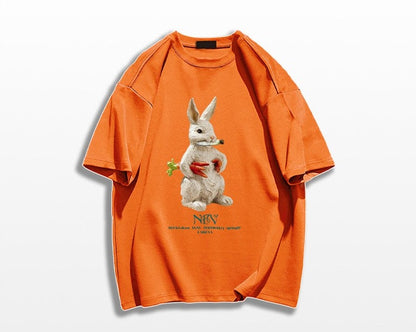 Cartoon rabbit print short sleeved T-shirt for women's summer oversize tee