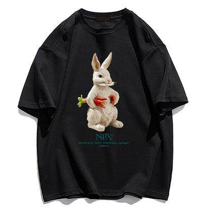 Cartoon rabbit print short sleeved T-shirt for women's summer oversize tee