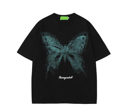 Hight street butterfly short-sleeved T-shirt unisex couple wear loose fit